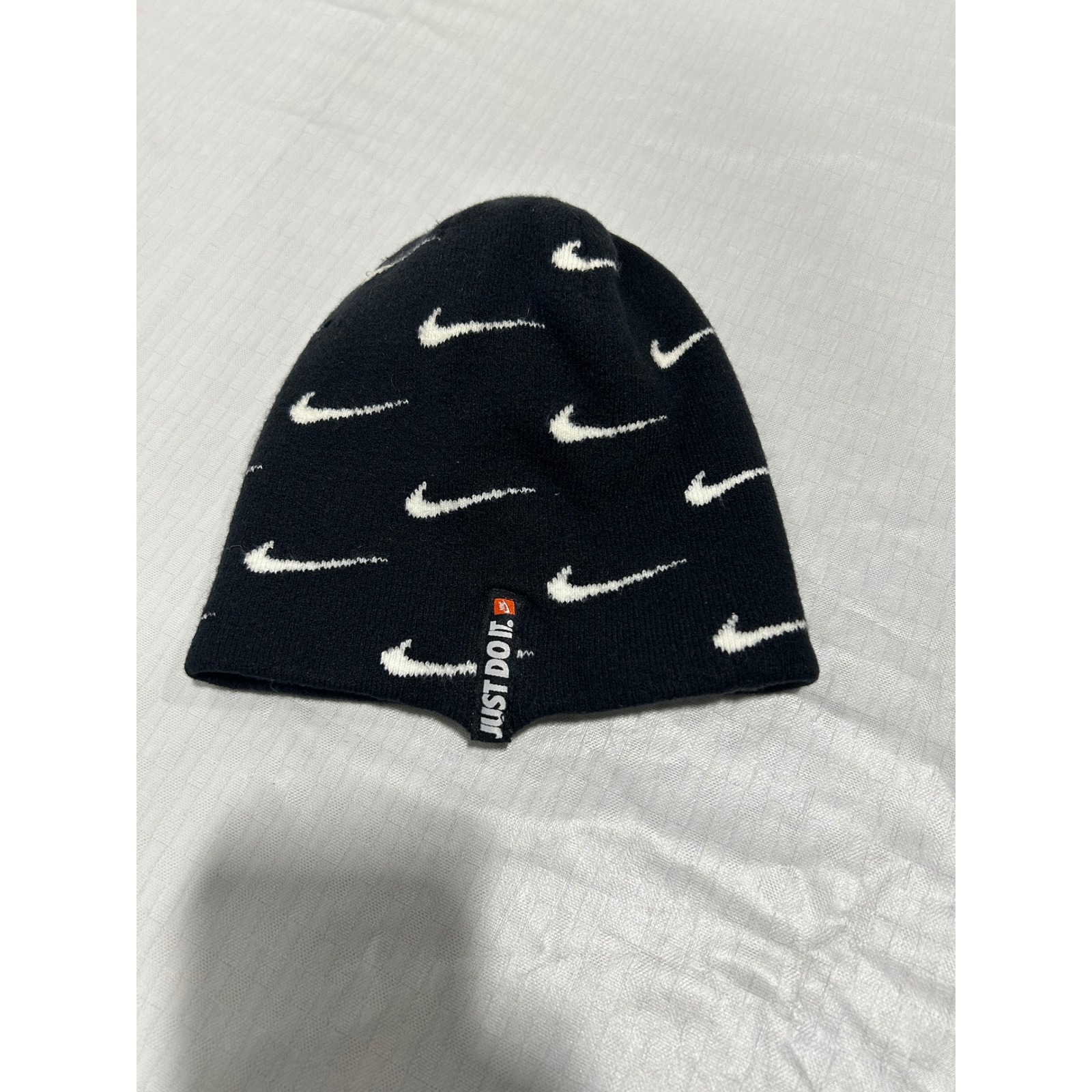 Nike Youth Beanie Black White All Over Swoosh Logo Knit Winter Hat 2988-023